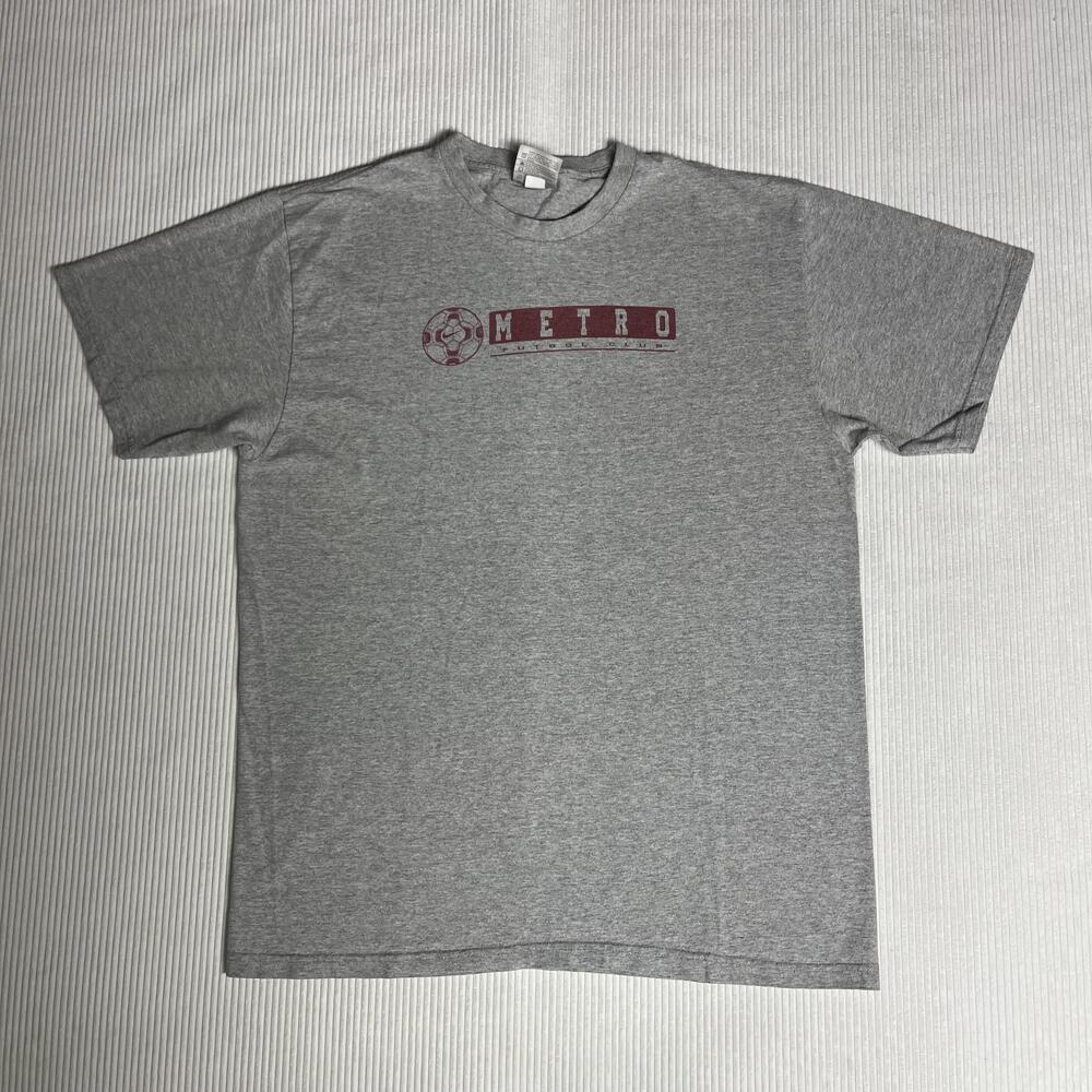 Y2k Nike Metro Futbol Club Shirt Mens L Gray Soccer Swoosh Graphic Sports Tee